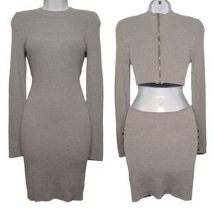 FASHION NOVA Cut Out Back Long Sleeve Gray Ribbed Stretchy Mini Dress Large